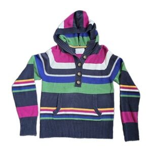 Vintage Y2K Aéropostale Striped Knit Henley Hoodie Sweater Mallcore Kidcore XL